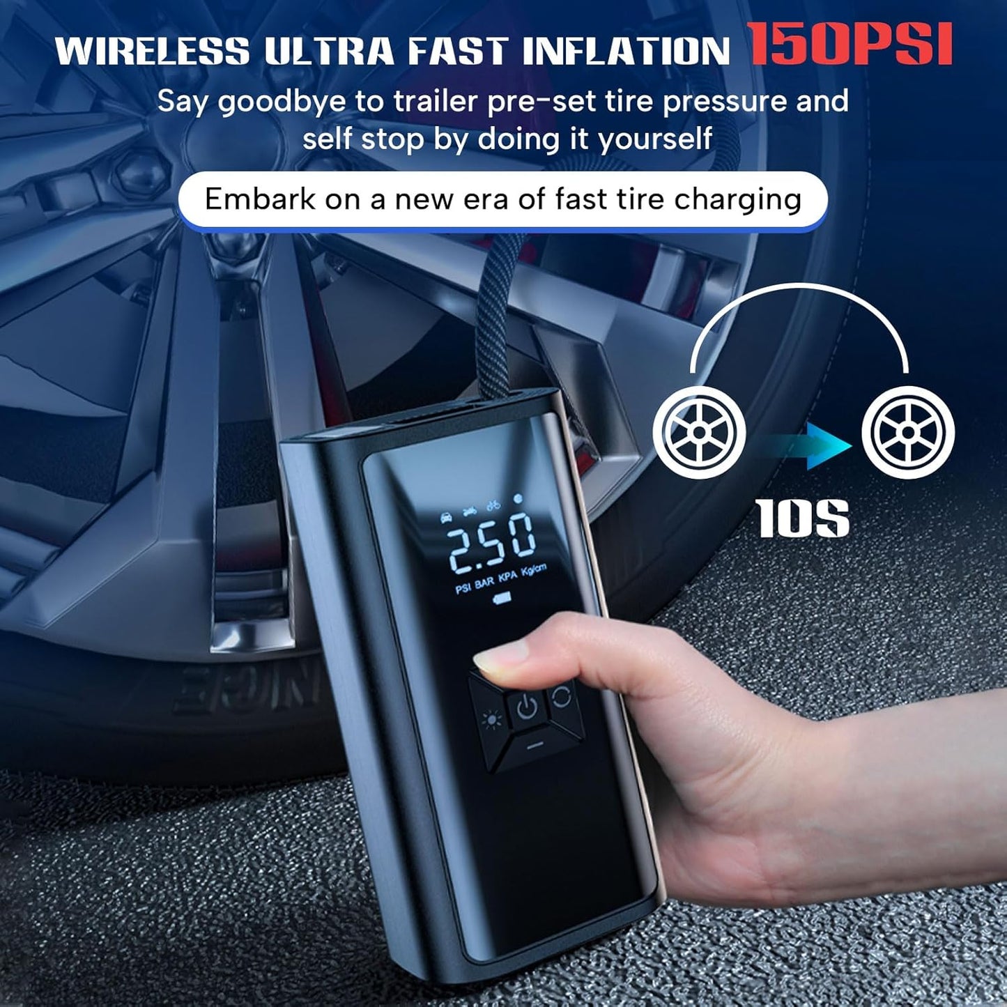 Portable Car Air Pump β Wireless, Fast Inflation for Tires & More
