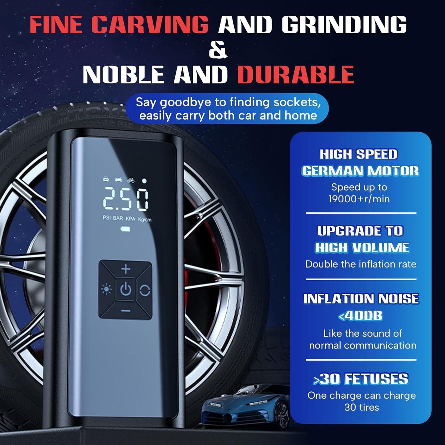 Portable Car Air Pump β Wireless, Fast Inflation for Tires & More