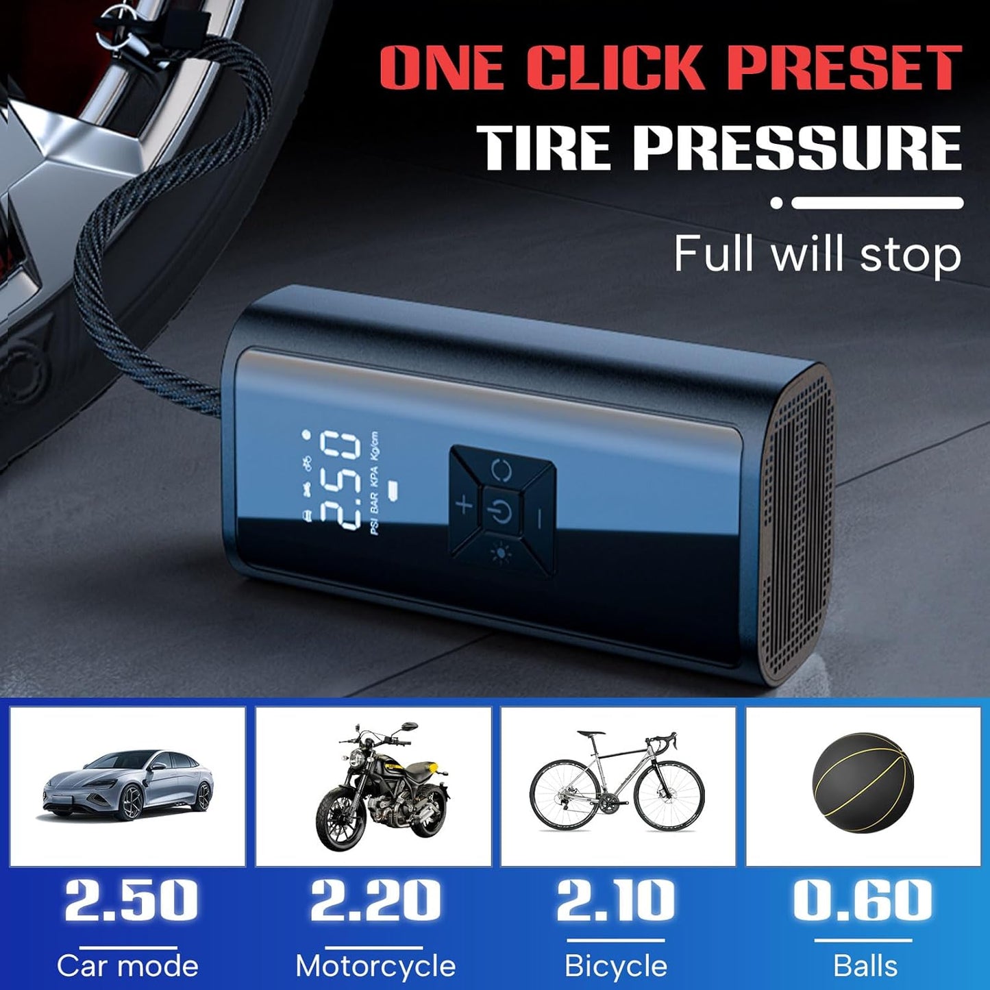 Portable Car Air Pump β Wireless, Fast Inflation for Tires & More