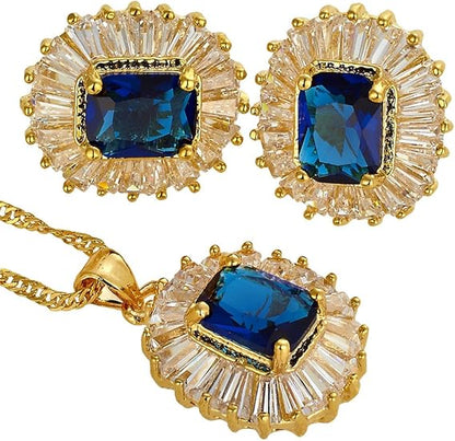 Emerald Gemstones Pendant Set – Elegant Necklace & Earrings Gift Set